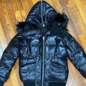 The Kooples goose down puffed jacket with satin lining and fur hood - XS womens